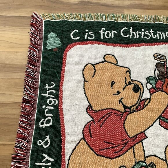 Vintage Disney Winnie Pooh Tapestry Throw Blanket C Is For Christmas 37” x 47” - Picture 4 of 14